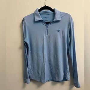 Ibkul Quarter Zip Mesh Panel Pullover Top- Blue - Size M